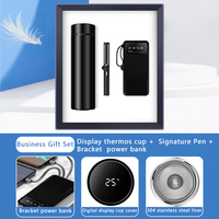 Set Hadiah Bisnis Korporat Promosi Mewah Logo Kustom 3-in-1 Termos Power Bank 10000mAh Flask Vakum Pijat Leher