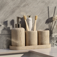 Nouvel ensemble de 4 pièces en travertin jaune pour salle de bain avec plateau de vanité, boîte à mouchoirs, design anti-poussière et résistant à l'eau