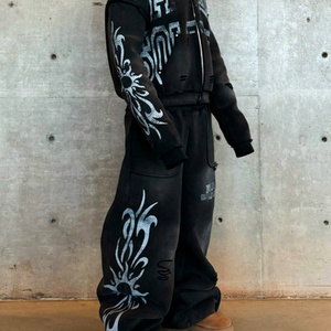 Ensemble de survêtement personnalisé de haute qualité pour homme, comprenant un sweat à capuche zippé et un pantalon de jogging, coupe oversize, en tissu épais, effet délavé soleil - Product Image 4
