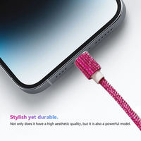 Câble de charge rapide USB-A vers Type-C rose avec strass, blindage tressé, matériau TPE, cordon de données décoratif de luxe avec diamants