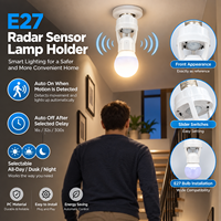 Douille LED E27 en plastique à détection de mouvement par radar, 3 modes de détection, temporisation réglable, adaptateur de prise, CE RoHS, directement de l'usine