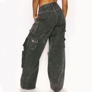 Pantalones vaqueros cargo anchos de mujer, de tiro alto, con múltiples bolsillos, lavado desgastado, estilo High Street - Product Image 6