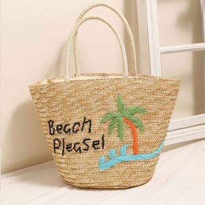 Large Capacity Coconut Tree Embroidered Portable Straw <b>Bag</b> Open Closure New Letters Holiday Style Beach <b>Bag</b> - Product Image 4