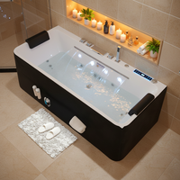 Baignoire à remous autoportante en acrylique blanc classique noire pour adultes, design moderne avec jets de massage à bulles d'air colorés