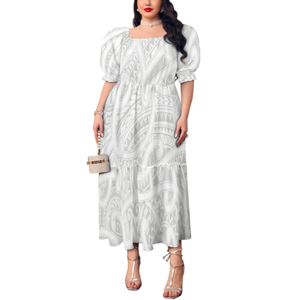 <span class=keywords><strong>Abito</strong></span> da Festa Personalizzato con Design Tribale Polinesiano Elei <span class=keywords><strong>Bianco</strong></span> e Grigio, Moda Casual da Donna <span class=keywords><strong>Taglie</strong></span> <span class=keywords><strong>Forti</strong></span> con Maniche a Palloncino - Product Image 5