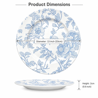 Assiettes de présentation florales bleues de 13 pouces en gros, sous-assiettes classiques en plastique durable pour la décoration de mariages, banquets et fêtes (vente en gros)