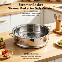 Panier vapeur rond en acier inoxydable 201 de qualité alimentaire avec double poignée, grille de cuisson vapeur, tailles multiples de 16 cm à 26 cm