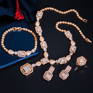 Conjunto de joyería de moda de 4 piezas para mujer, pendientes de gota de circonita cúbica de cobre Chapado en rodio, collar, pulsera, anillo, regalo de Boda nupcial - Product Image 2