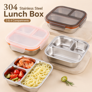 Stainless Steel <b>Lunch</b> Box304 3 Compartment Bento <b>Lunch</b> <b>Box</b> Leakproof Food Container with Lid for Kids Adults School Travel - Product Image 3