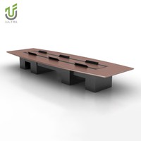 Table de conférence rectangulaire moderne en bois avec base en caisson pour salle de réunion