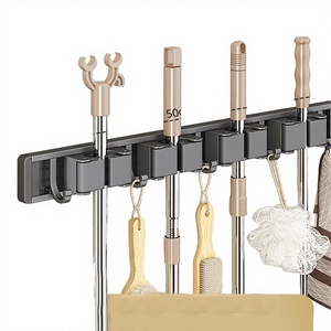 Aluminum Alloy Modern <b>Mop</b> Broom <b>Wall</b> Hanger Tools Luxury Single-Tier Folding Storage Rack Kitchen Home Hole-Free Design - Product Image 3