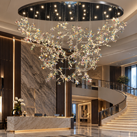 Lustre en cristal de luxe en forme de branche, grand luminaire suspendu floral artistique personnalisé pour la décoration de villas et d'hôtels