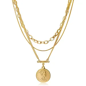 عملة سوار مطلٍ بالذهب مشبك سلسلة المختنق الملكة إليزابيث حلية ذهبية الأم عيد الحب الأزواج هدايا عملة قلادة - Product Image 1