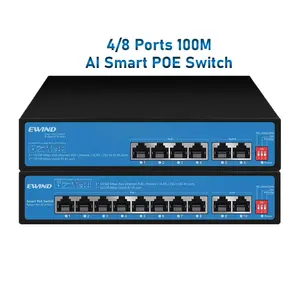 AI Smart PoE Switch 10/100Mbps 4 portas 1000M Rede Ethernet switch para WIFI AP Camera