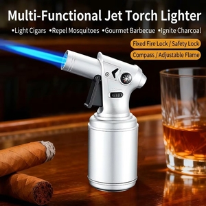 Encendedor de antorcha con brújula, mini, <span class=keywords><strong>a</strong></span> prueba de viento, llama de chorro, recargable con butano, ventana visible, para camping al aire libre, encendedor de cigarros y moxibustión - Product Image 4