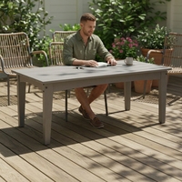Table de jardin en plastique HDPE robuste |   Résistant aux intempéries, sans peinture ni teinture, antirouille |   Table grise moderne pour patio et parc