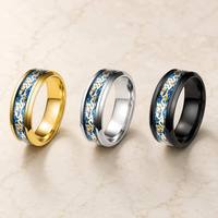 Bague en acier inoxydable 316L avec incrustation de dragon pour homme et femme, plaquée or 18 carats, argent, bleu, noir, émail scintillant 4 couleurs, fiançailles, mariage