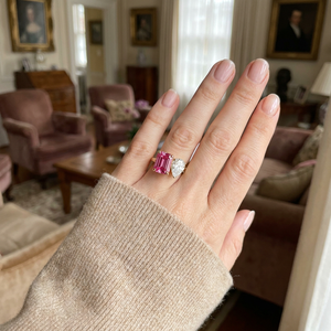 Anello di Lusso con Smeraldo Rosa Taglio a Pera, Anello di Fidanzamento con Due Pietre, Placcato in Oro 18K, Regalo di Anniversario per <span class=keywords><strong>Lei</strong></span> - Product Image 3