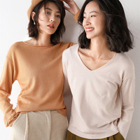 Nouveau pull en maille douce à base de soie, cardigan en laine mélangée pour femme, col rond, col en V, coupe ample, pull court
