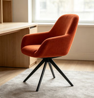 Chaise de salle à manger pivotante moderne avec accoudoirs, revêtement en tissu orange, chaise d'appoint avec pieds en métal noir, chaise de salle à manger de loisirs