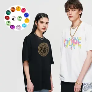 Oem Coton Kustom Panas Transfer Berlian Imitasi T-shirt Kustom Produsen Tshirt Di Guangzhou