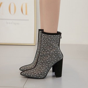 Nouvelles Bottes Courtes Confortables Grande Taille pour Femme 2022, à Bout Pointu, Talon Épais, Ornées de Strass, Tendance pour l'Automne - Product Image 3