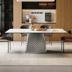 Ensemble <span class=keywords><strong>de</strong></span> <span class=keywords><strong>table</strong></span> et <span class=keywords><strong>de</strong></span> chaises <span class=keywords><strong>de</strong></span> salle à manger rectangulaire moderne <span class=keywords><strong>de</strong></span> luxe <span class=keywords><strong>avec</strong></span> <span class=keywords><strong>plateau</strong></span> en marbre, 4/6 places, structure en acier inoxydable, meubles <span class=keywords><strong>de</strong></span> salle à manger pour la maison - Product Image 3