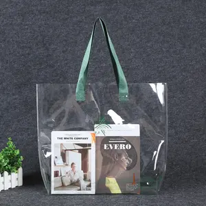 Tas tangan Tote tahan air PVC 0.3mm Fashion warna-warni transparan kustom tas belanja dengan pegangan tebal