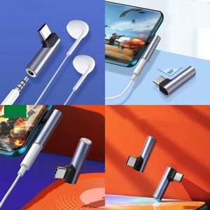 محول صوت من النوع C إلى 3.5 مم بزاوية <span class=keywords><strong>90</strong></span> درجة، كابل USB-C للسماعات مع ميكروفون، محول موسيقى للهواتف المحمولة والألعاب - Product Image 5