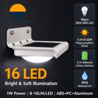 Lampe murale solaire à détecteur de mouvement PIR 1W, portée de détection 3-5m, 16 LED, étanche IP65, en aluminium, pour jardin