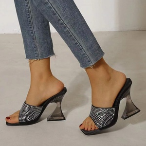 Zapatos de Tacón Alto con Cristales y Diamantes para Mujer, Sandalias de Moda con Punta Cuadrada y Deslizamiento Suave, Tacones Sexys para Exteriores - Product Image 4