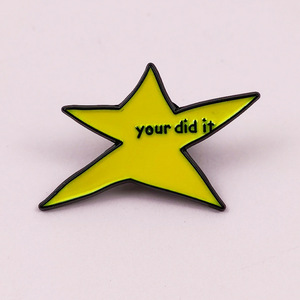Broche étoile à cinq branches jaune irrégulière, motif goutte d'huile, personnalité créative, avec inscription anglaise 'You Have Done' - Product Image 2