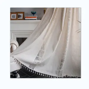 Manufacturer Price Tassel Lace Curtain Fabric Thick White Macrame Window Curtain with Jacquard Patterns