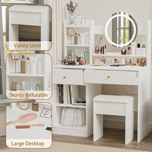 Table de toilette avec miroir pour chambre à coucher, style nordique, prix bas, LED, 4 tiroirs, blanc, meubles d'hôtel, coiffeuse pour le maquillage - Product Image 5