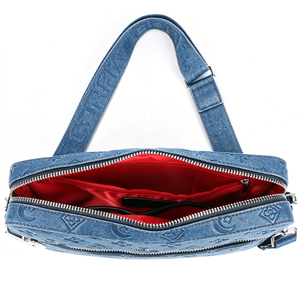 Sac bandoulière de luxe en jean bleu gaufré pour <span class=keywords><strong>homme</strong></span>, ensemble messager 2 pièces tendance avec motif monogramme, parfait pour le style urbain - Product Image 2