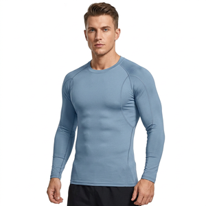 Freandy Sports Premium MMA Rash Guard Homme Manches Longues Bleu Clair Spandex Polyester Séchage Rapide Compression Bjj Front - Product Image 1