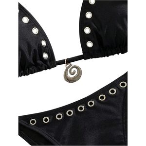 Ensemble bikini deux pièces personnalisé pour femme, maillot de bain extensible à bretelles croisées et œillets - Product Image 4