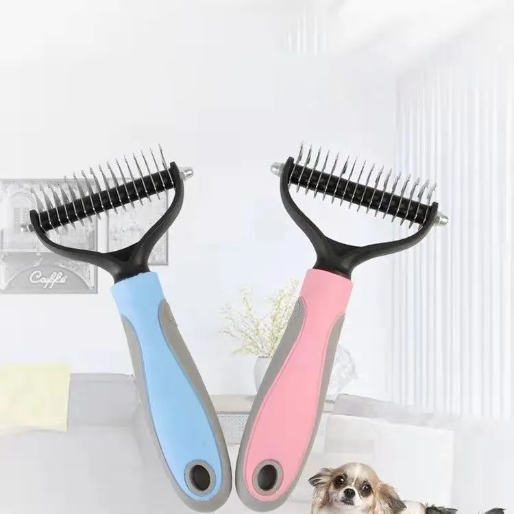 Medium, Light Blue Pet 2 In 1 Stainless Steel Clean Removal Hair Grooming Tool Comb Dog Deshedding Double Sided Dog Hair Brush Dog Comb 