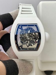 Montre de luxe haut de gamme pour homme avec bracelet sport en caoutchouc et fibre de carbone blanche, cadran à aiguille des heures, mouvement mécanique - Product Image 1