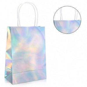 Sacs cadeaux en papier kraft imprimés sur mesure avec impression intégrale, argentés au laser, pour les fêtes de Noël, les mariages, les anniversaires - Product Image 1