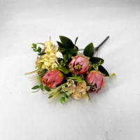 Karangan Bunga Duka Cita Buatan dari Kain dengan Protea, Bunga Peringatan untuk Makam & Rangkaian Pemakaman