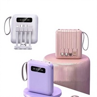 Mini batterie externe en plastique en gros, certification 3C, 20 000 mAh, batterie au lithium polymère portable avec câble intégré, logo personnalisable