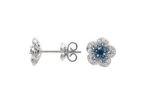 Blue <b>Sapphire</b> Flower Stud <b>Earrings</b> 925 Sterling gpld White Diamond Accents Elegant Jewelry Hypoallergenic Women Accessory - Product Image 3