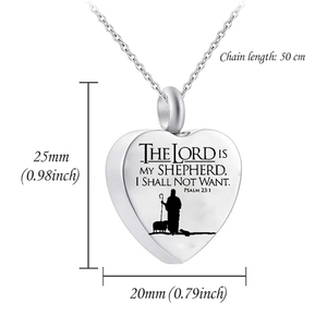Collier Cœur en Acier Inoxydable pour Enfants, Bijou Funéraire pour Cendres Humaines, Urne Commémorative - Le Seigneur est mon berger... - Product Image 2