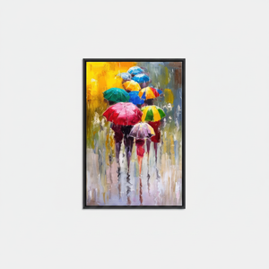 Modern Printed Canvas Artwork: Elegant Colorful Umbrellas Glass Art,<b>BLACK</b> <b>FRAMED</b> CANVAS - Product Image 2