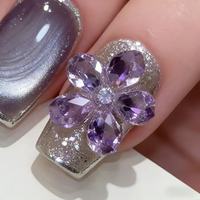 Ongles à presser en acrylique faits main en France avec colle, incrustation 3D violette pour les doigts, idéaux pour les banquets et les soirées