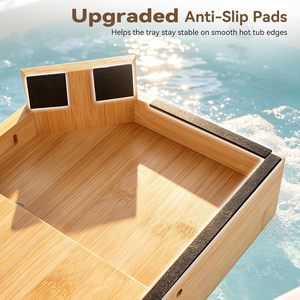 Plateau pour bain à remous en bambou avec longueur extensible et rotation à 360° ° Support de téléphone antidérapant pour table latérale de spa, porte-boissons pour collations et essentiels - Product Image 3