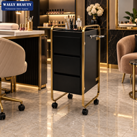 Chariot de Luxe pour Salon de Beauté, Coiffure et Spa, Meuble de Rangement avec 3 Tiroirs, Plateau Supérieur, Cadre Doré et Roulettes