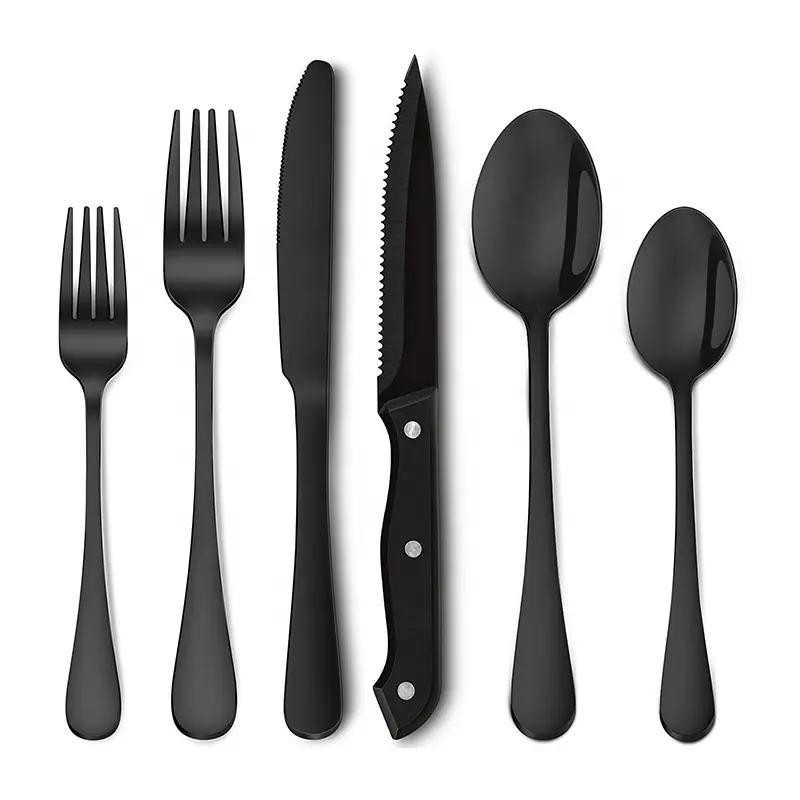 QZQ High Quality Bulk Bestek Hotel Home Knife Spoon Fork Set Wedding Silver Black Silverwar Flatware Stainless Steel Cutlery Set
