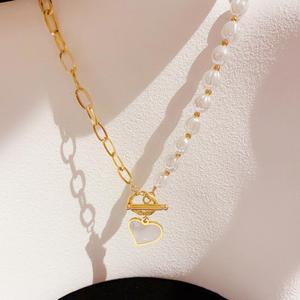 18K PVD mạ Vàng 316L thép không gỉ trang sức thời trang trái tim chuyển đổi Clasp kẹp giấy chuỗi giả ngọc trai dây chuyền cho phụ nữ - Product Image 4